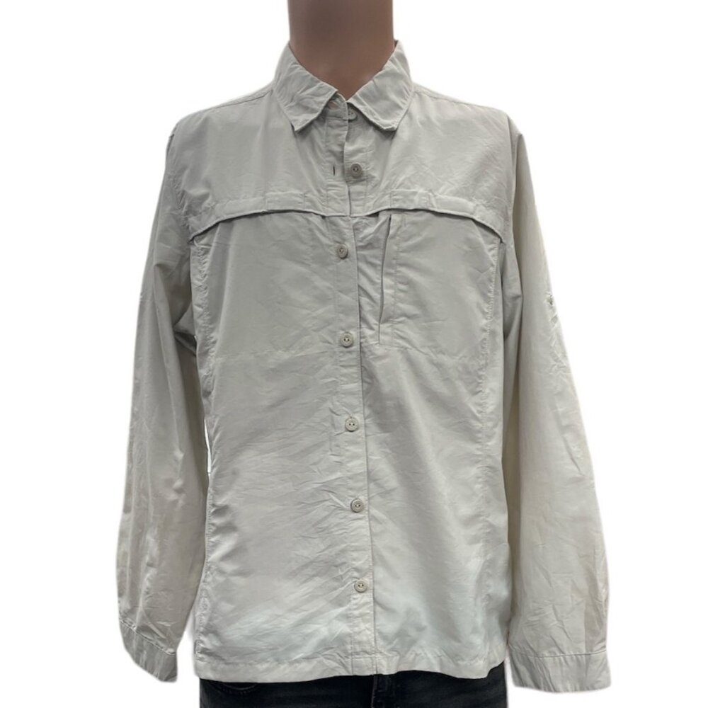 L.L. Bean Mens Beige Long Sleeve Fishing Shirt Size L  SKU 1518
